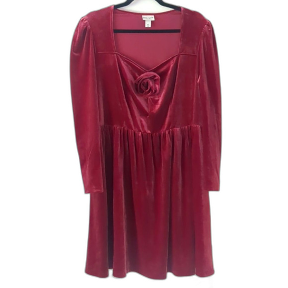 Ava & Viv Dress XXL Rose Velvet Sweetheart Neckline Rosette Midi A-Line - Picture 9 of 12